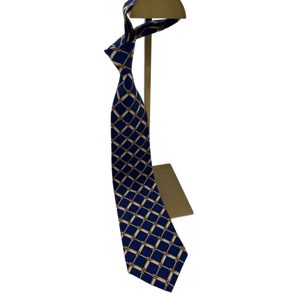 Vintage Polo Ralph Lauren Tie Men's One Size Blue 100% Silk Lattice Rope